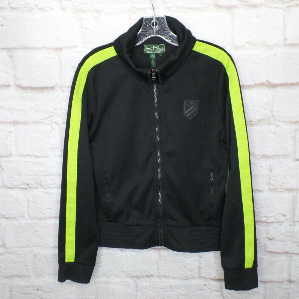 Ralph Lauren Active Womens Collared Full Zip Long Sleeve Size Large Black